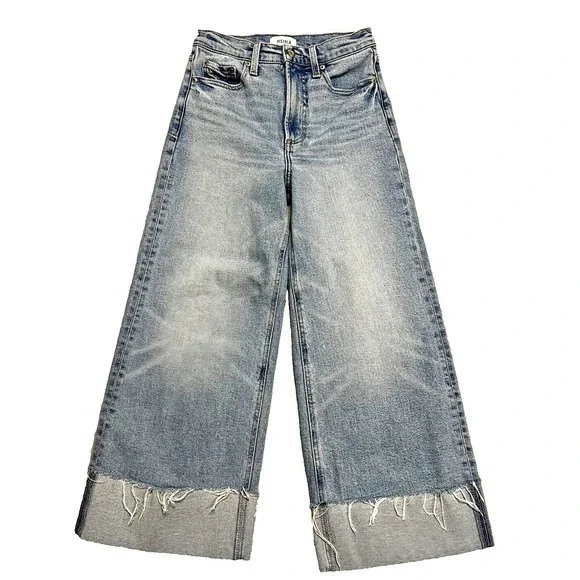 Pistola Lana Crop Wide Leg Cuff Snowcat Jeans 25P High Rise Raw Hem Petite - Picture 1 of 11
